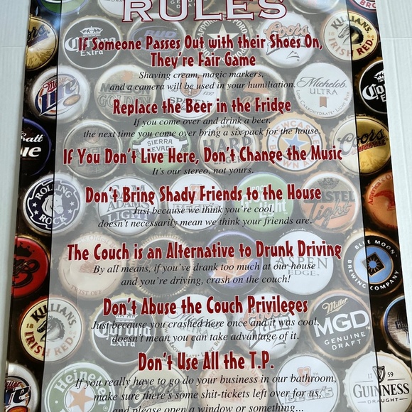 House Rules Beers Mantis Design Fraternity Drinking Classic VTG NEW 24x36 inch - Picture 7 of 7